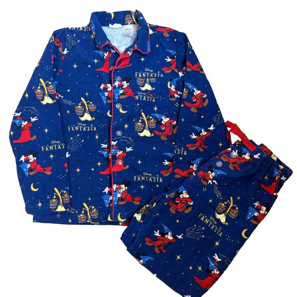Rare Peter Alexander Disney Fantasia Pajama Set Mickey Mouse Kids Size 12 Cotton